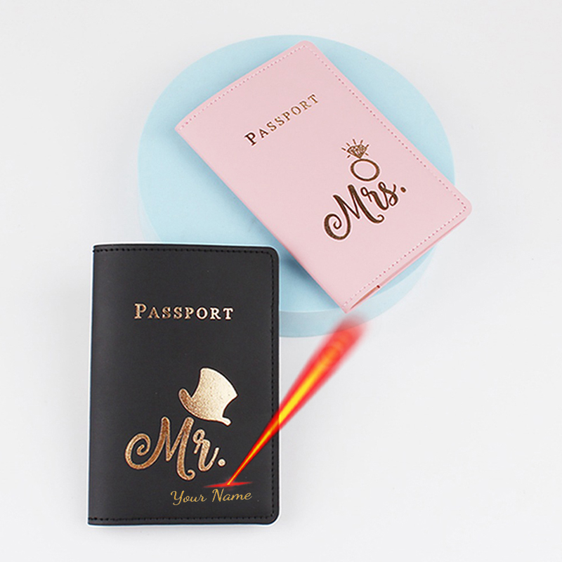 Personalized Name Box - ปรับแต่งชื่อ Mr/Mrs โลโก้หนังสือเดินทาง Pu หนัง Coves
